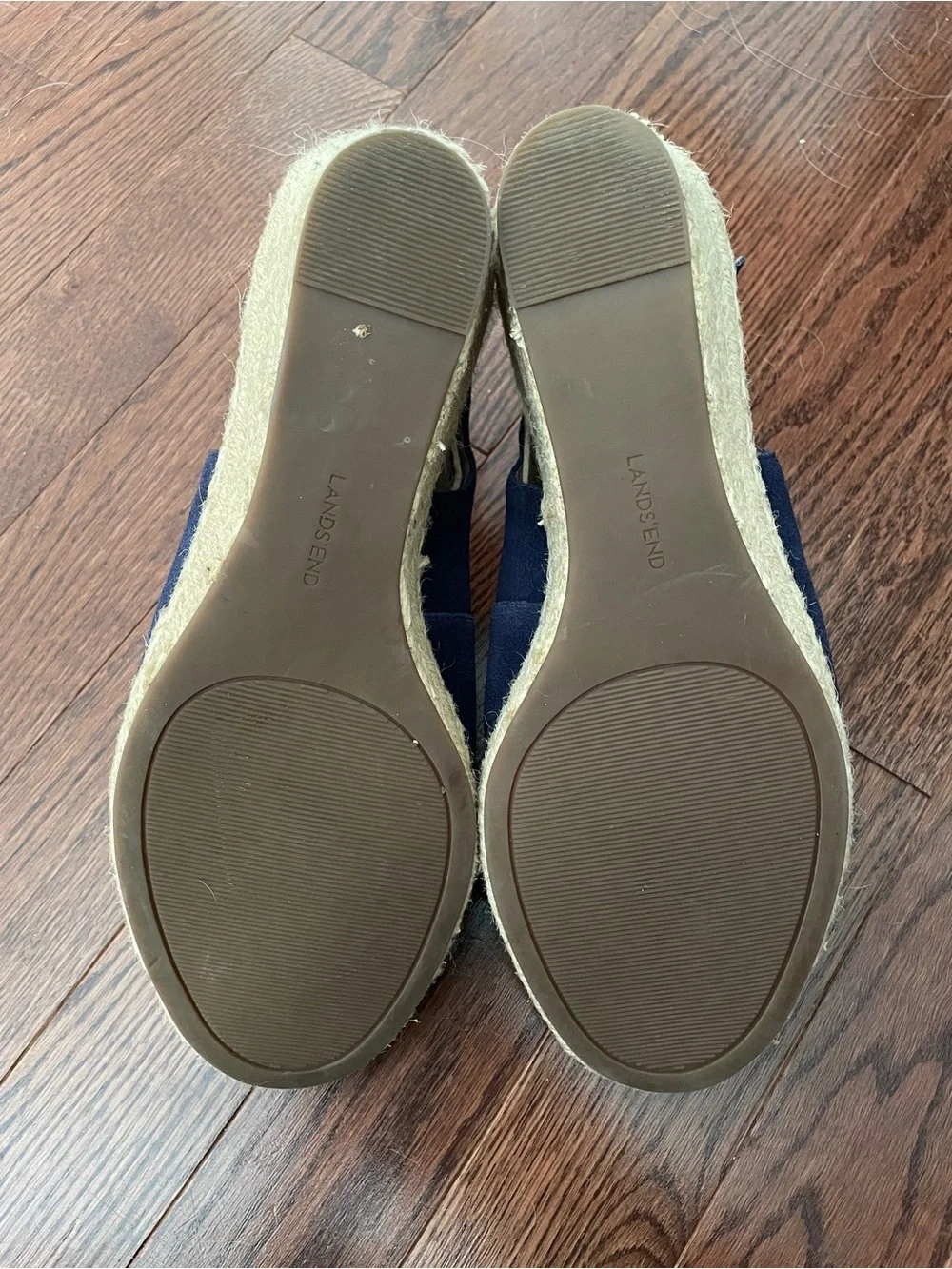 Land’s End Sz 10 Navy Suede Espadrille Wedge Slingback Sandal Open Toe - As New!